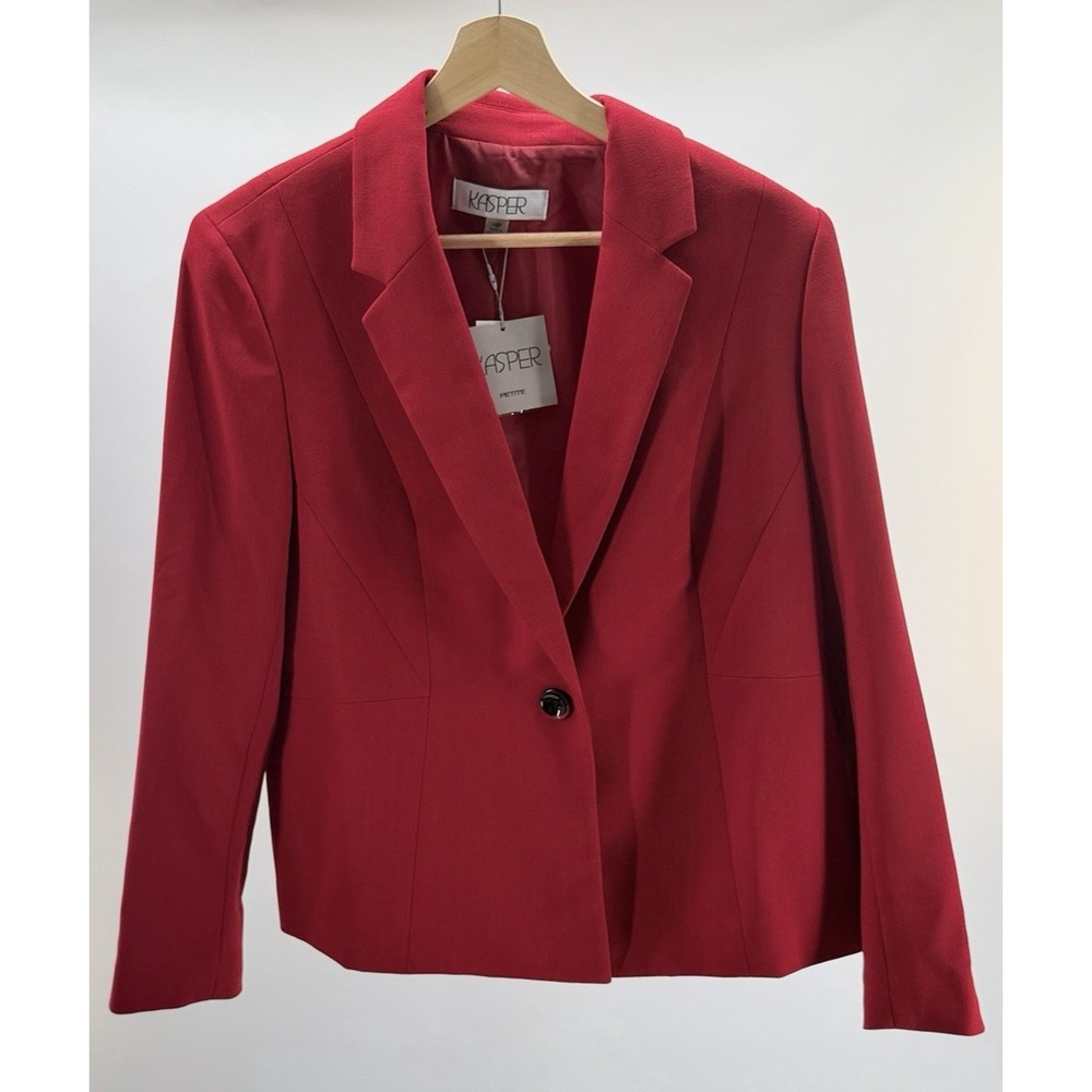 Kasper Women's Petite Single Button Lined Fire Red Stretch Blazer Jacket 14P